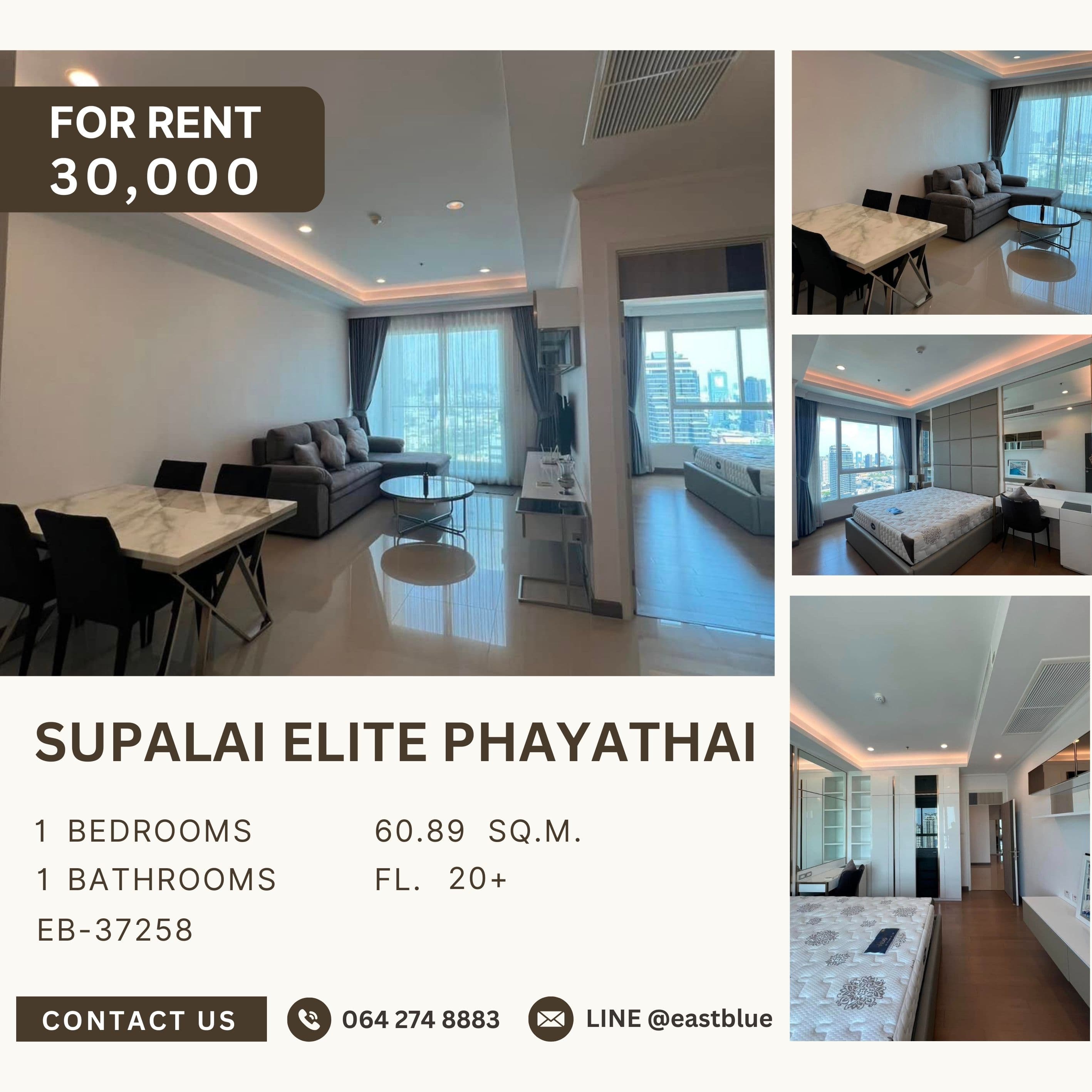 ขาย/เช่า คอนโด Supalai Elite Phayathai · 1 ห้องนอน · 60.89 ตร.ม.