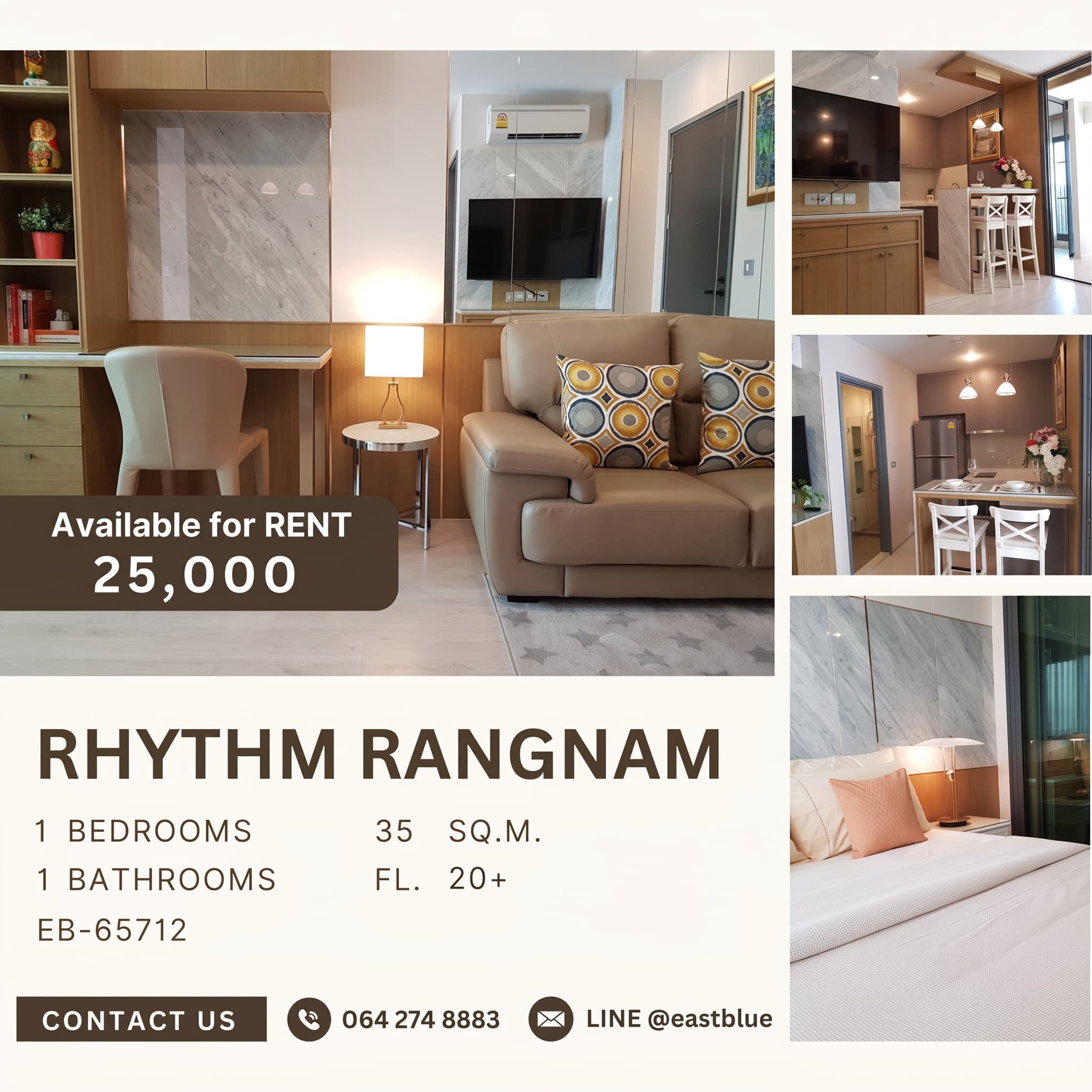 ขาย/เช่า คอนโด RHYTHM Rangnam · 1 ห้องนอน · 35 ตร.ม.