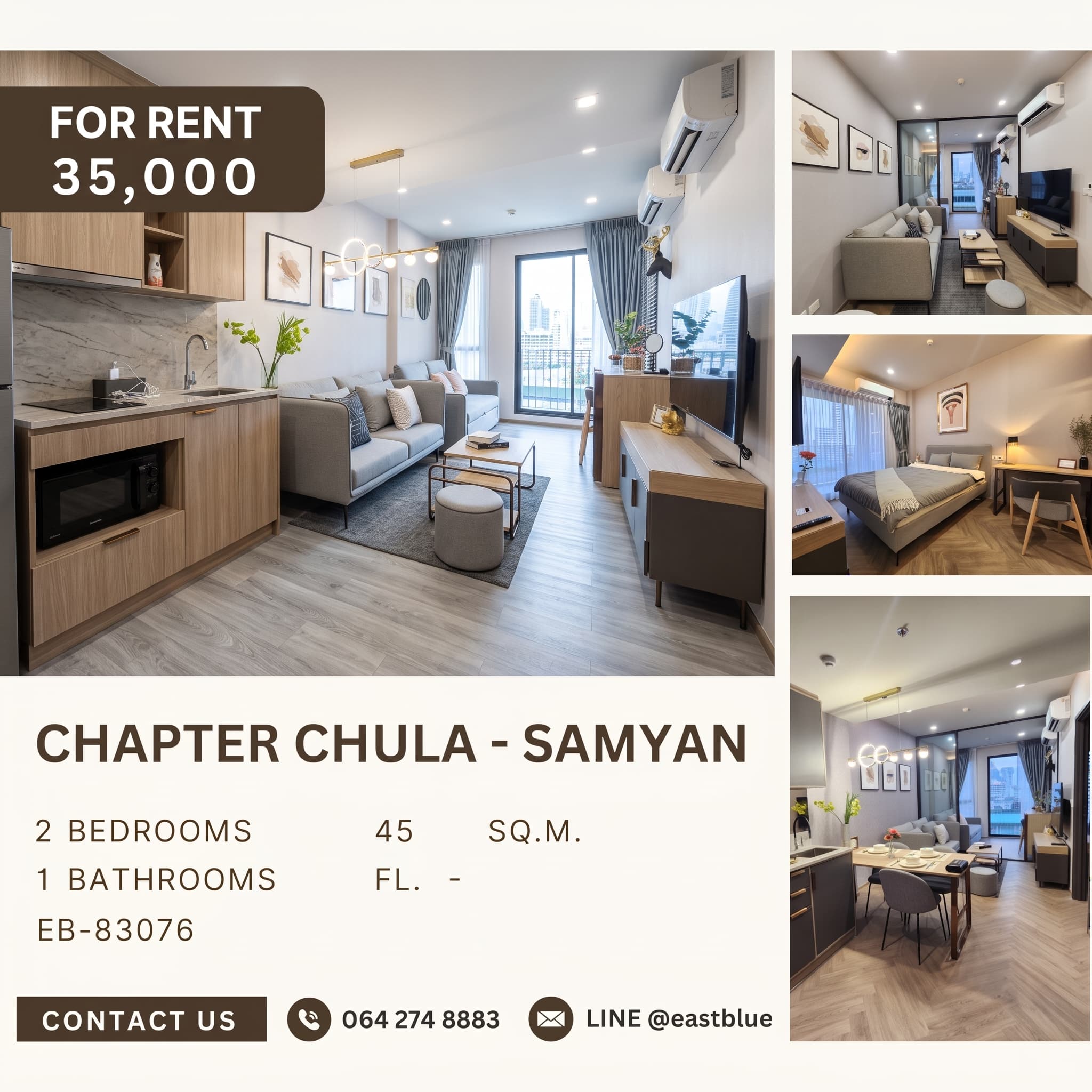 Chapter Chula - Samyan · 2 Beds Condo, 45 sqm, for Rent