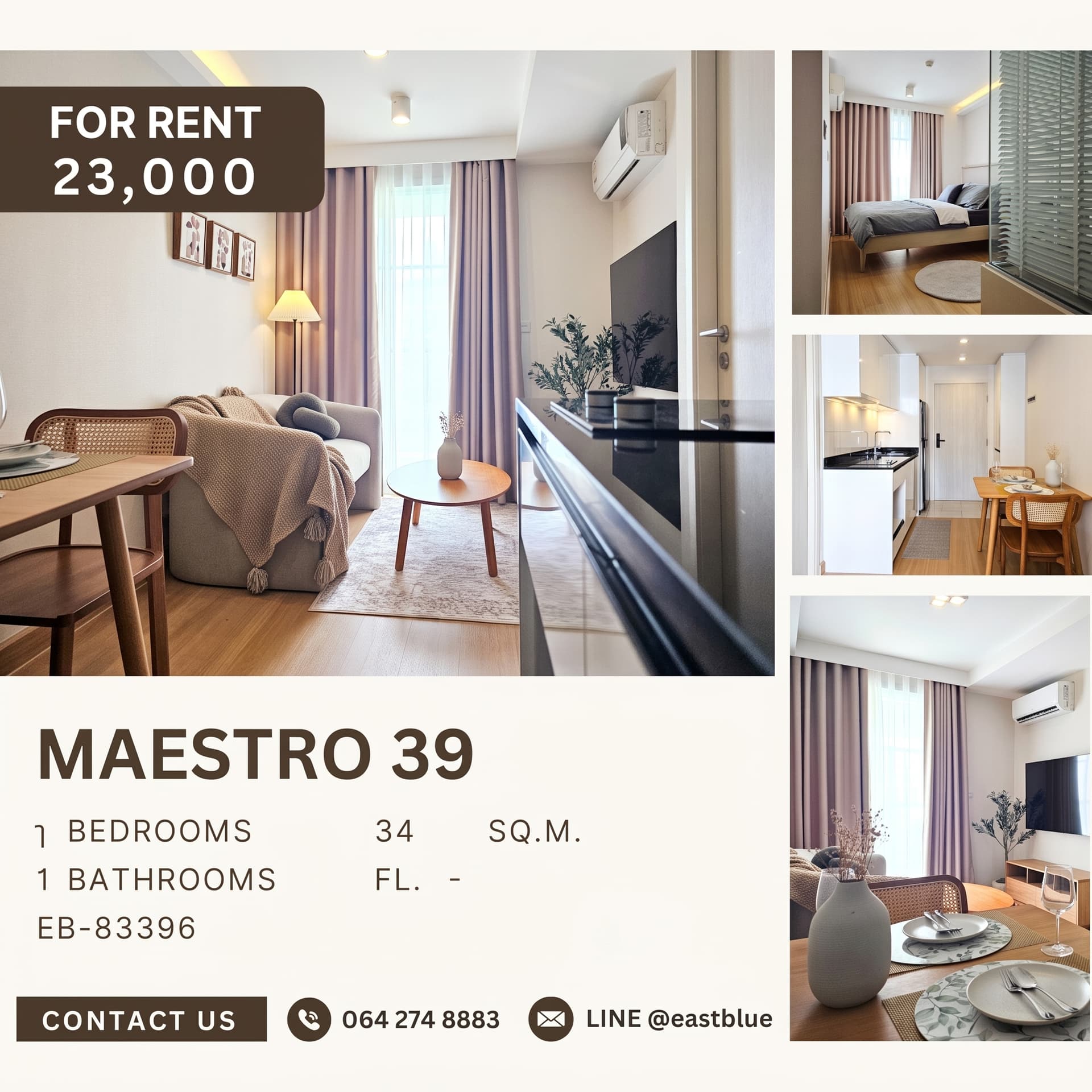 ให้เช่า คอนโด Maestro 39 · 1 ห้องนอน · 34 ตร.ม.