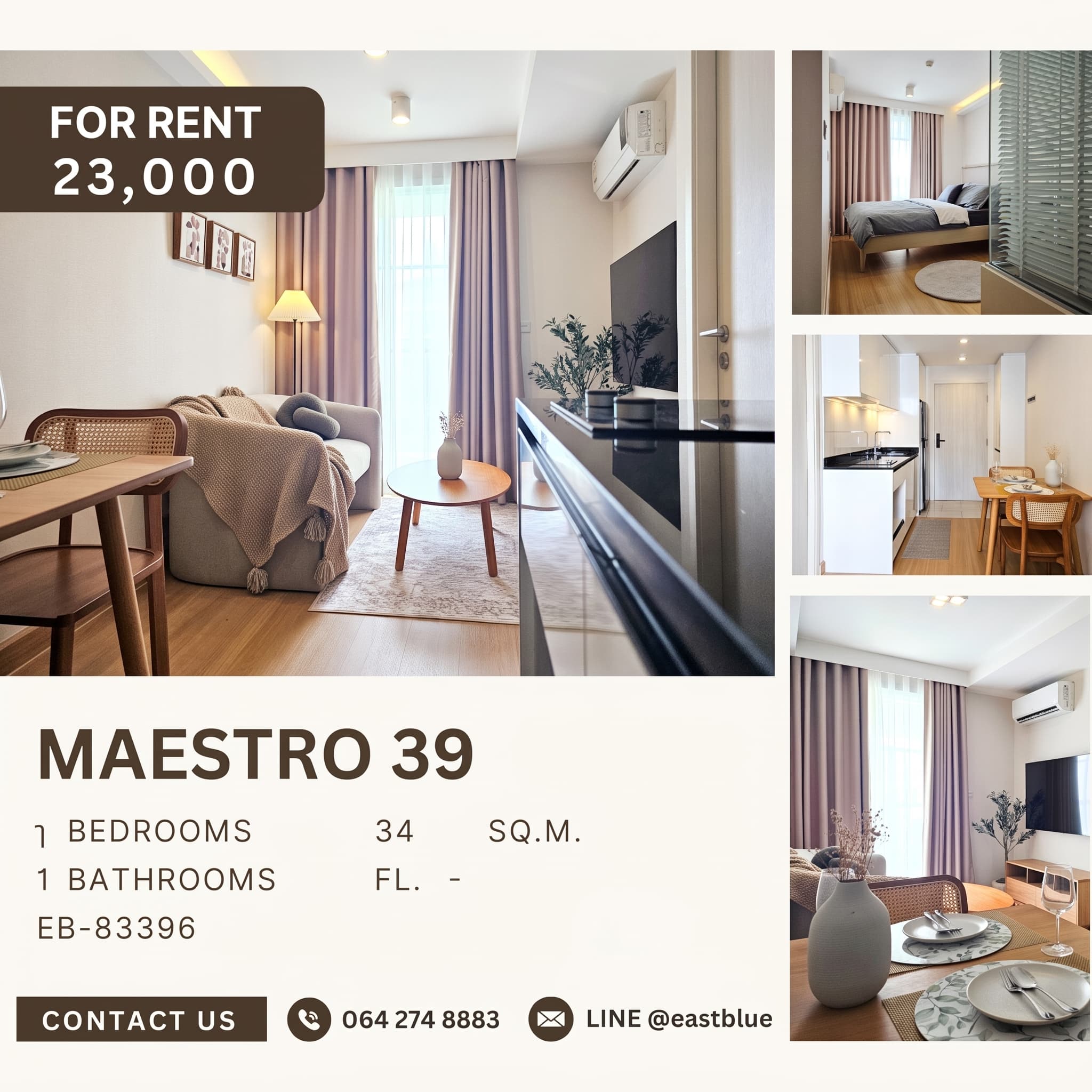 ให้เช่า คอนโด Maestro 39 · 1 ห้องนอน · 34 ตร.ม.