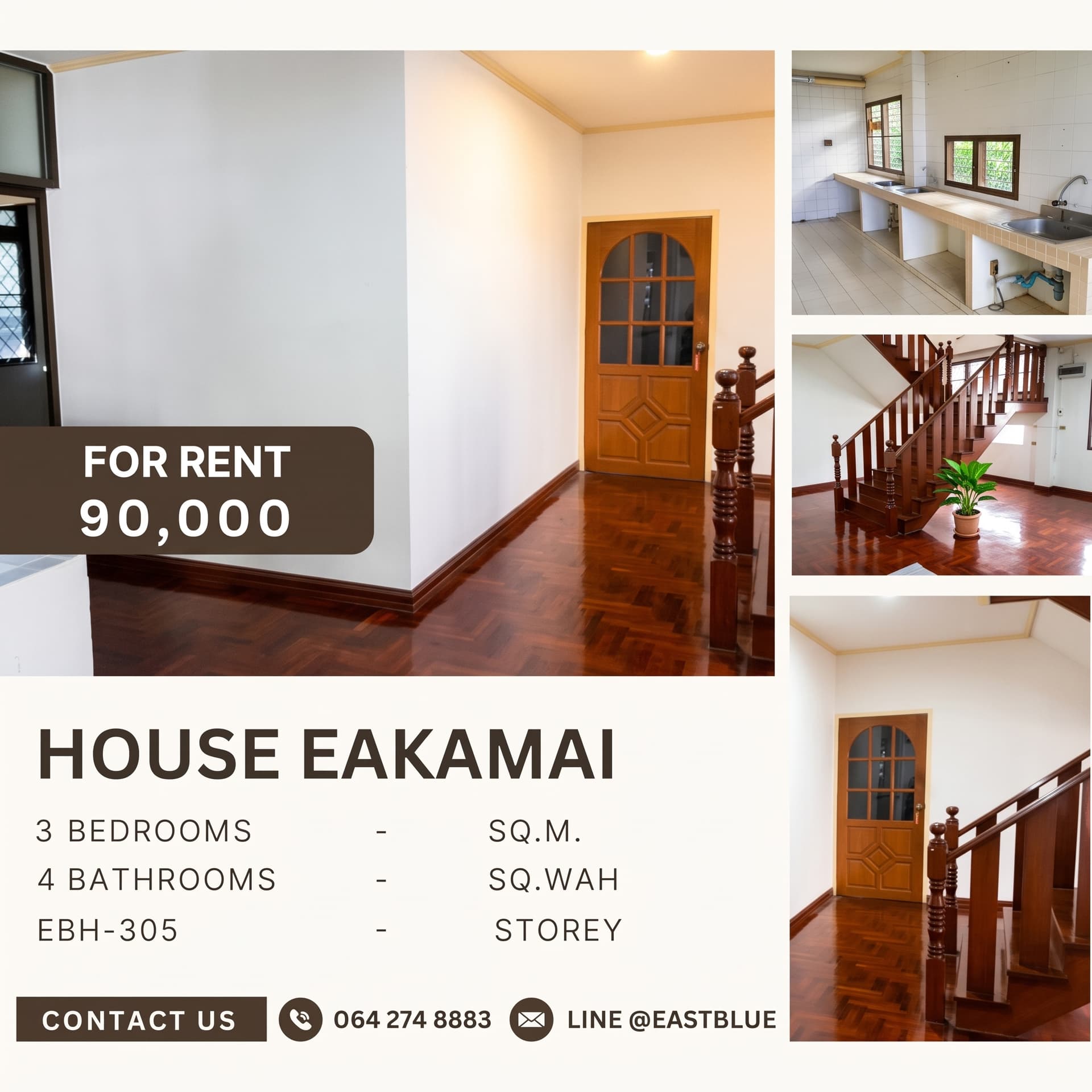 ให้เช่า บ้านเดี่ยว House Area Ekkamai · 3 ห้องนอน · 450 ตร.ม.